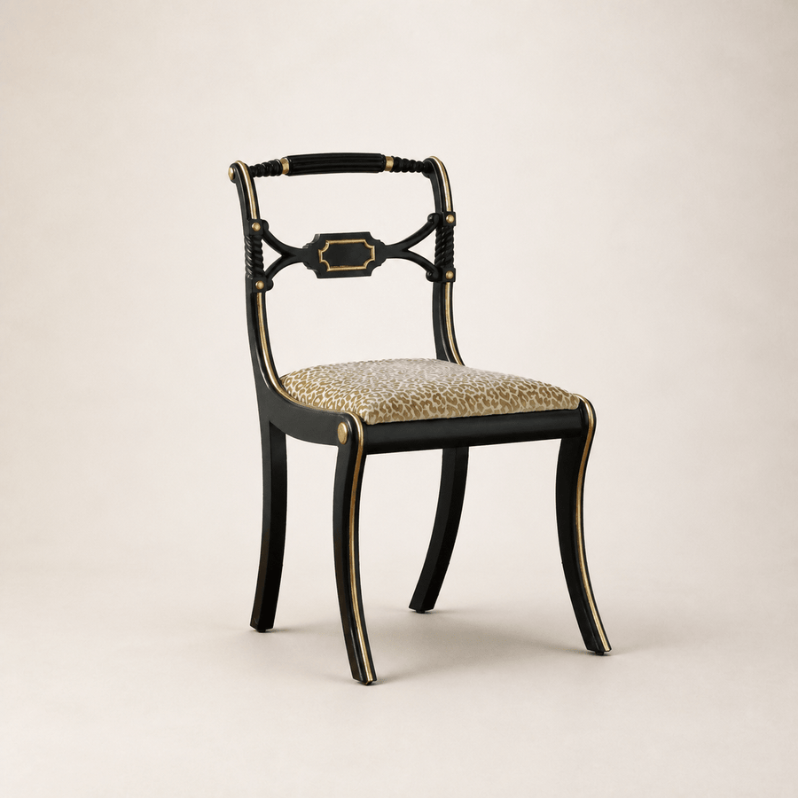 Regency Style Chair With Black Lacquer & Gilt work Patina - La Maison London
