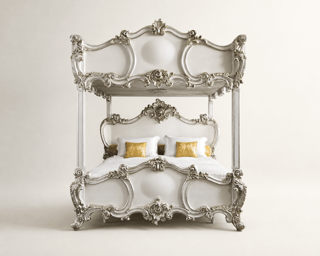 Rococo Style Finely Carved 4 Poster/Bunk Bed With Silver Gilt wood - La Maison London