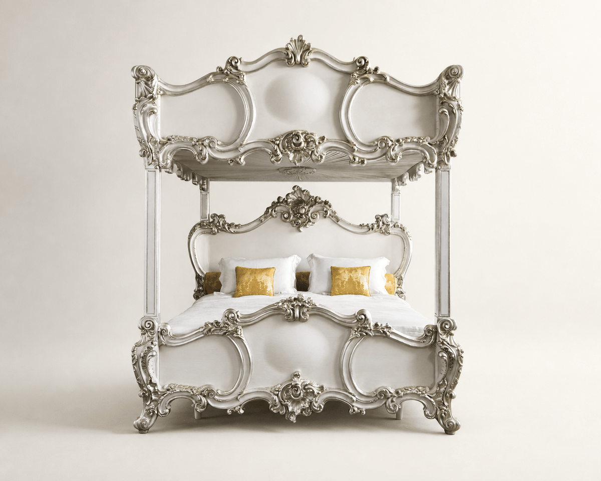 Rococo Style Finely Carved 4 Poster/Bunk Bed With Silver Gilt wood - La Maison London