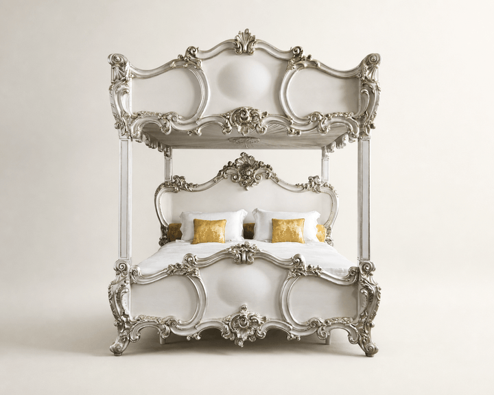 Rococo Style Finely Carved 4 Poster/Bunk Bed With Silver Gilt wood - La Maison London