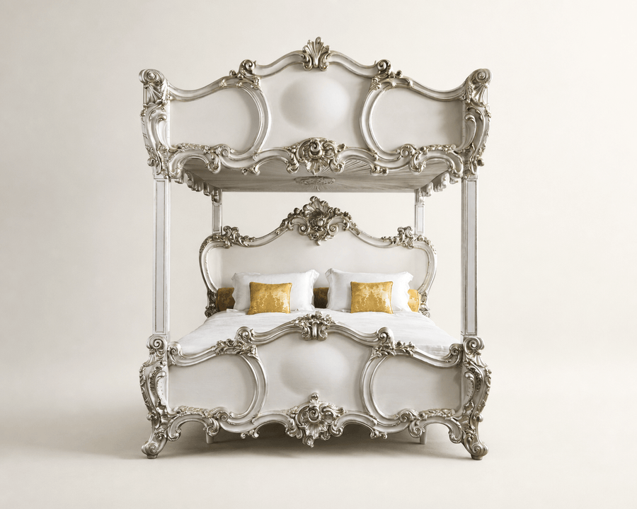 Rococo Style Finely Carved 4 Poster/Bunk Bed With Silver Gilt wood - La Maison London