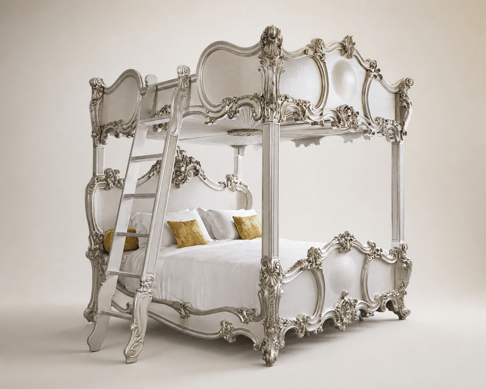 Rococo Style Finely Carved 4 Poster/Bunk Bed With Silver Gilt wood - La Maison London