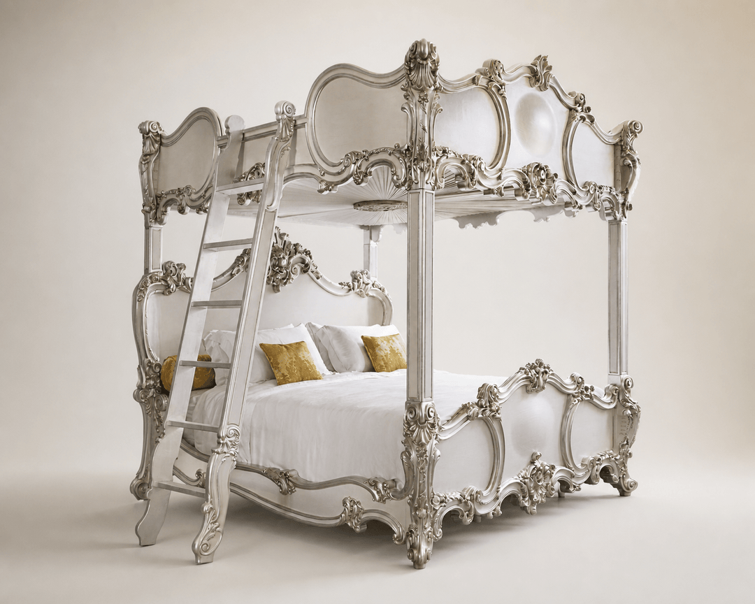 Rococo Style Finely Carved 4 Poster/Bunk Bed With Silver Gilt wood - La Maison London
