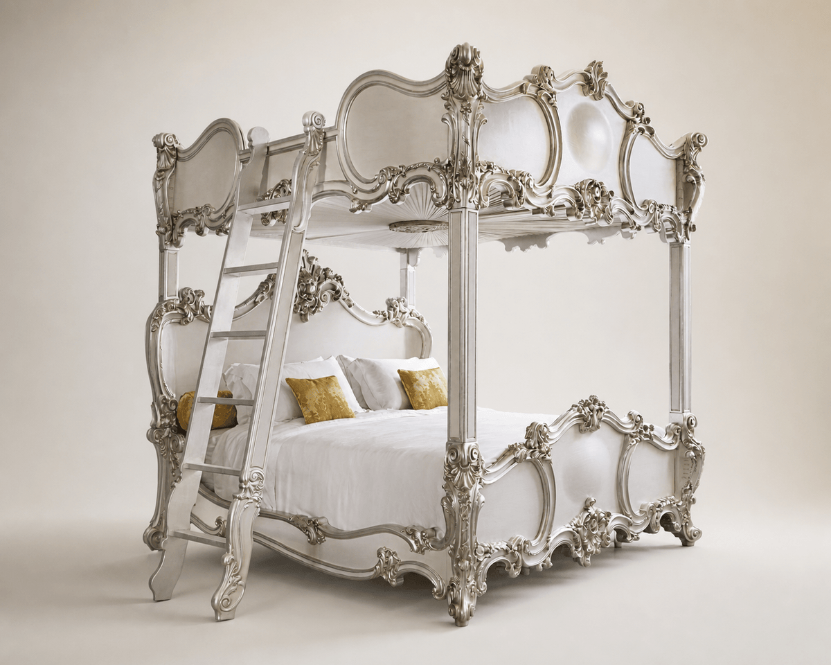 Rococo Style Finely Carved 4 Poster/Bunk Bed With Silver Gilt wood - La Maison London
