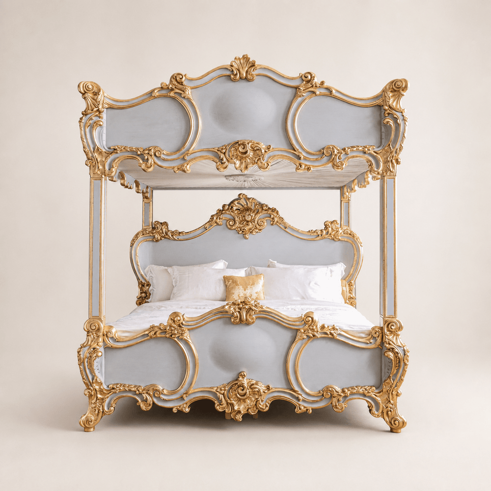 Rococo Style Hand Carved 4 Poster & Bunk Bed In 'Midnight' finish