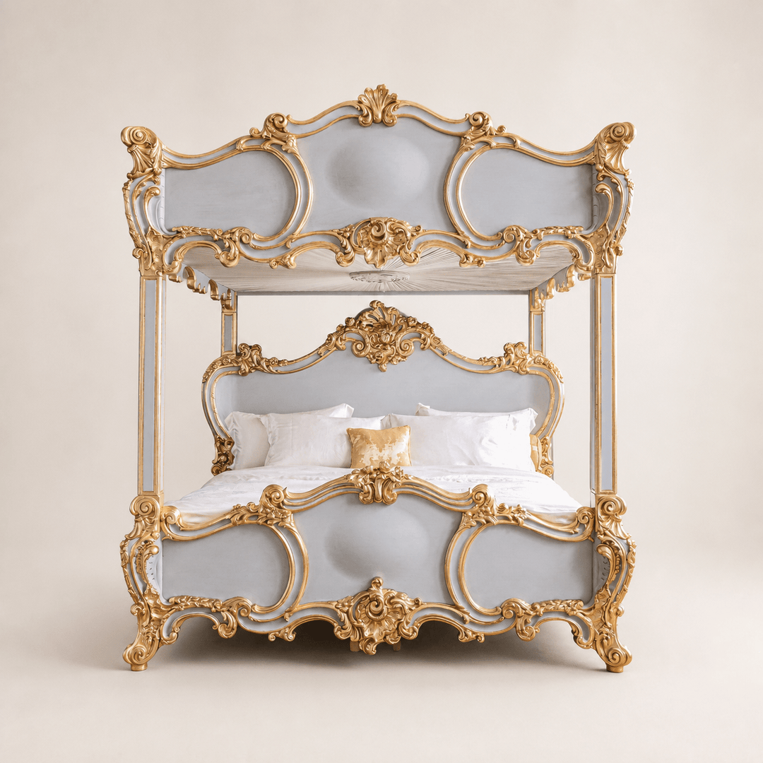 Rococo Style Hand Carved 4 Poster & Bunk Bed In 'Midnight' finish - La Maison London
