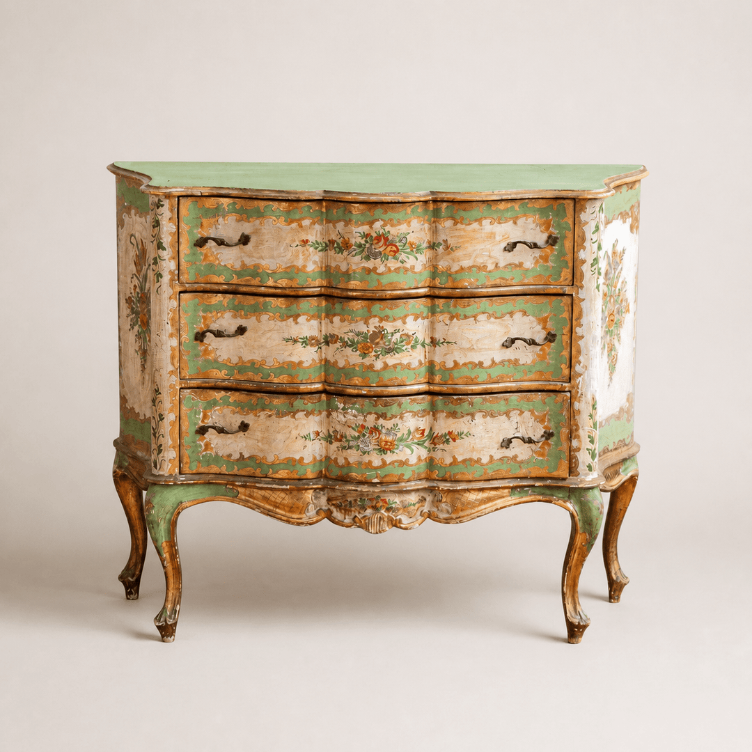 Serpentine Commode, 18th century style Italian floral painted and gilt - La Maison London