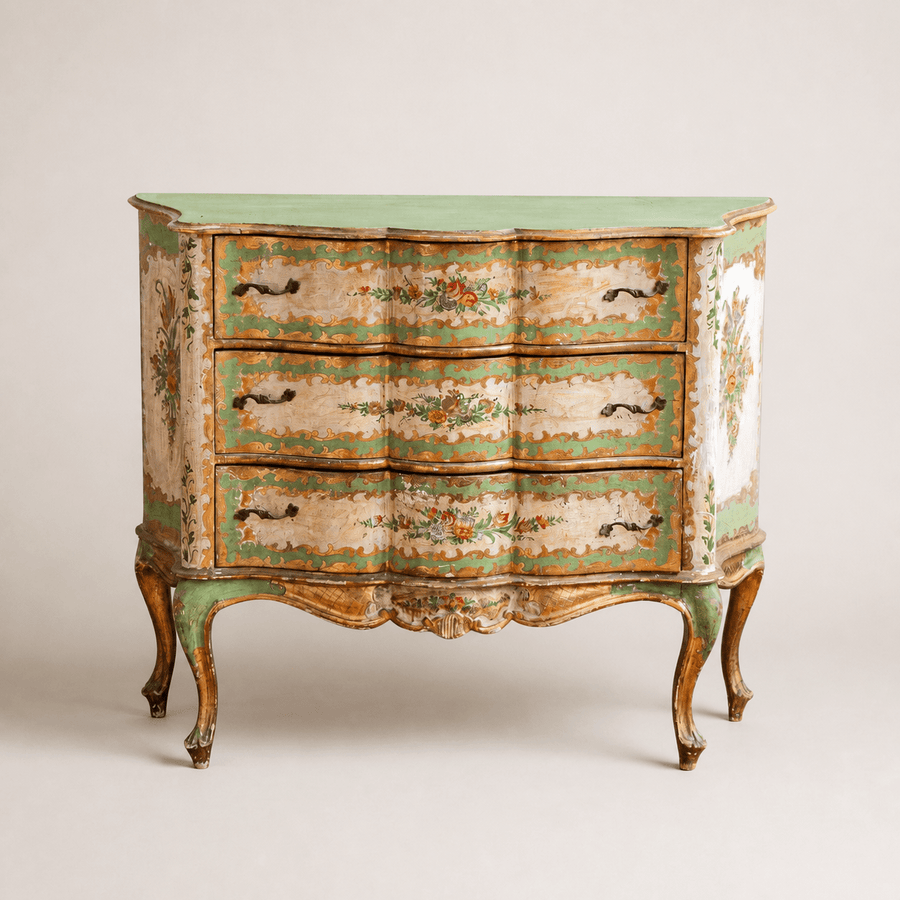 Serpentine Commode, 18th century style Italian floral painted and gilt - La Maison London