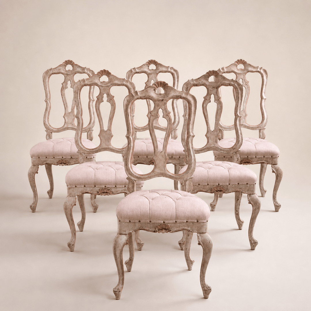 Set of 6 Early 20th Century Italian Dining Chairs with Rococo Features - La Maison London