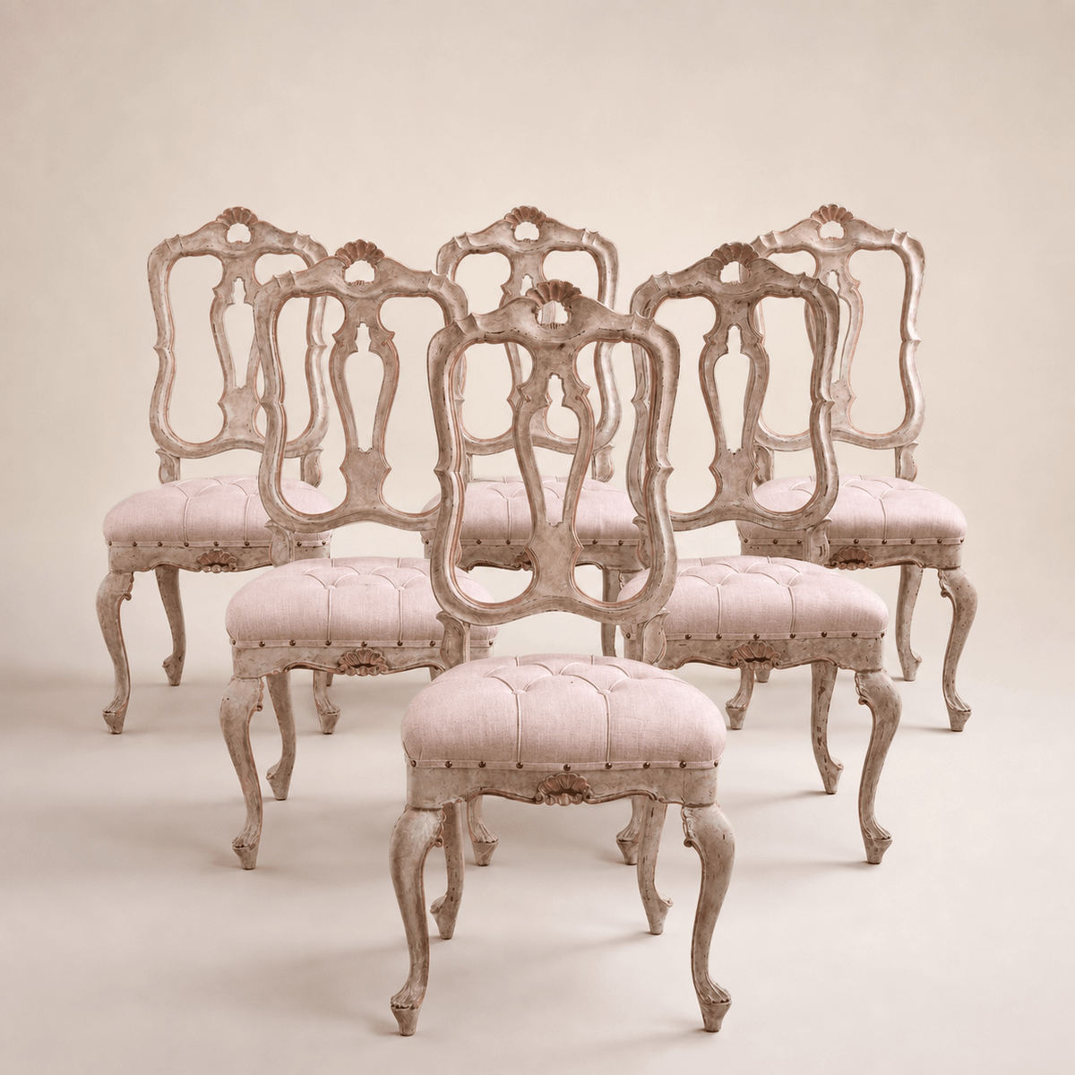 Set of 6 Early 20th Century Italian Dining Chairs with Rococo Features - La Maison London