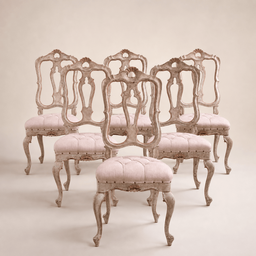 Set of 6 Early 20th Century Italian Dining Chairs with Rococo Features - La Maison London