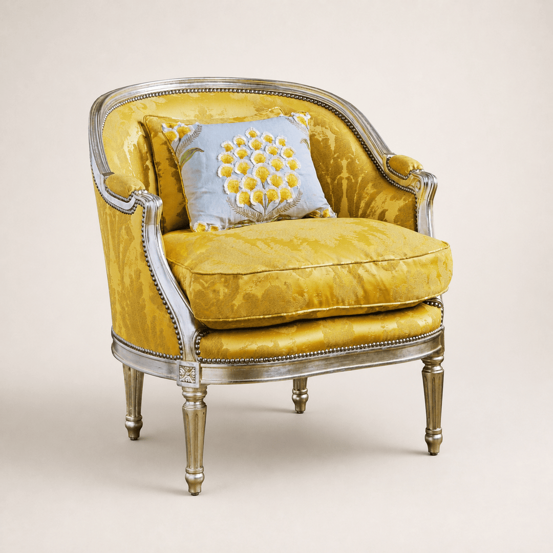 Silver Gilt Wood Hollywood Regency Style Marquise Armchair - La Maison London