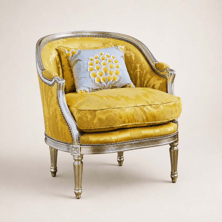 Silver Gilt Wood Hollywood Regency Style Marquise Armchair - La Maison London