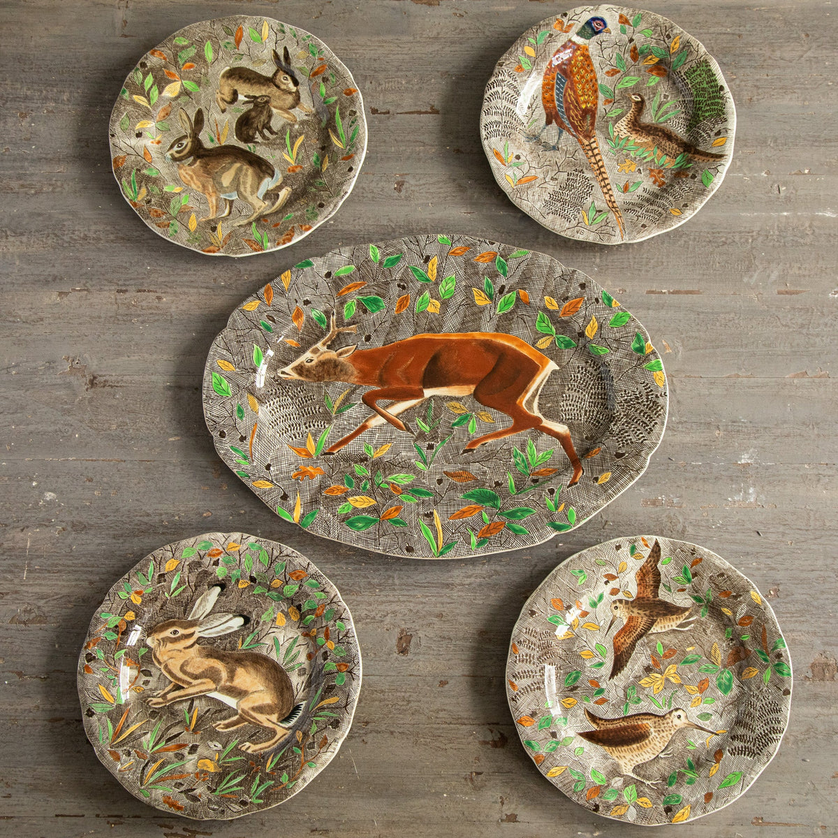 Six Hand Painted Dinnerware Plates Created By Painter Jean Bertholle For Gein France - La Maison London