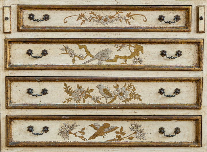 Small Antique Italian Drop - Front Scriban Desk Hand - Painted Venetian Chinoiserie - La Maison London