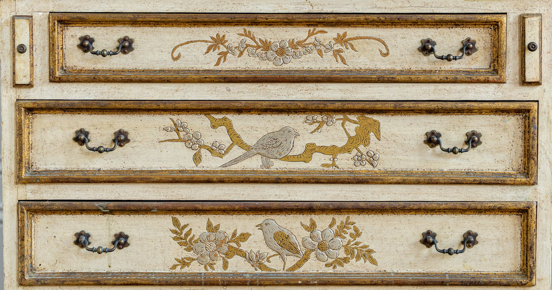 Small Antique Italian Drop - Front Scriban Desk Hand - Painted Venetian Chinoiserie - La Maison London