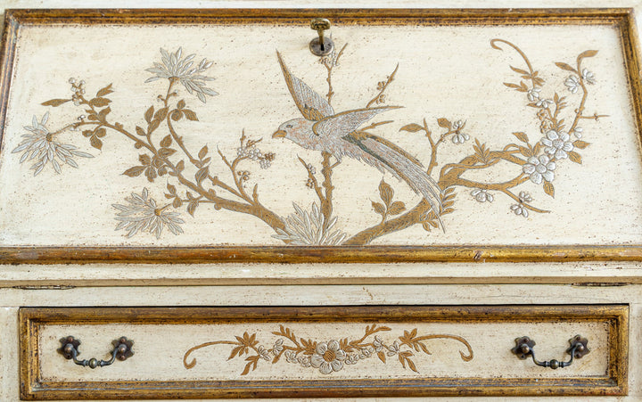 Small Antique Italian Drop - Front Scriban Desk Hand - Painted Venetian Chinoiserie - La Maison London