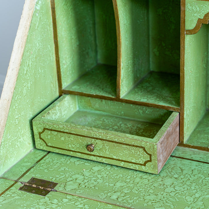 Small Antique Italian Drop - Front Scriban Desk Hand - Painted Venetian Chinoiserie - La Maison London