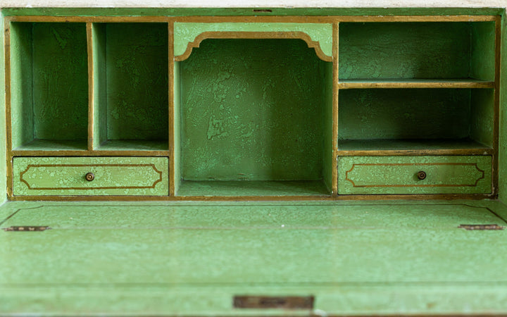 Small Antique Italian Drop - Front Scriban Desk Hand - Painted Venetian Chinoiserie - La Maison London