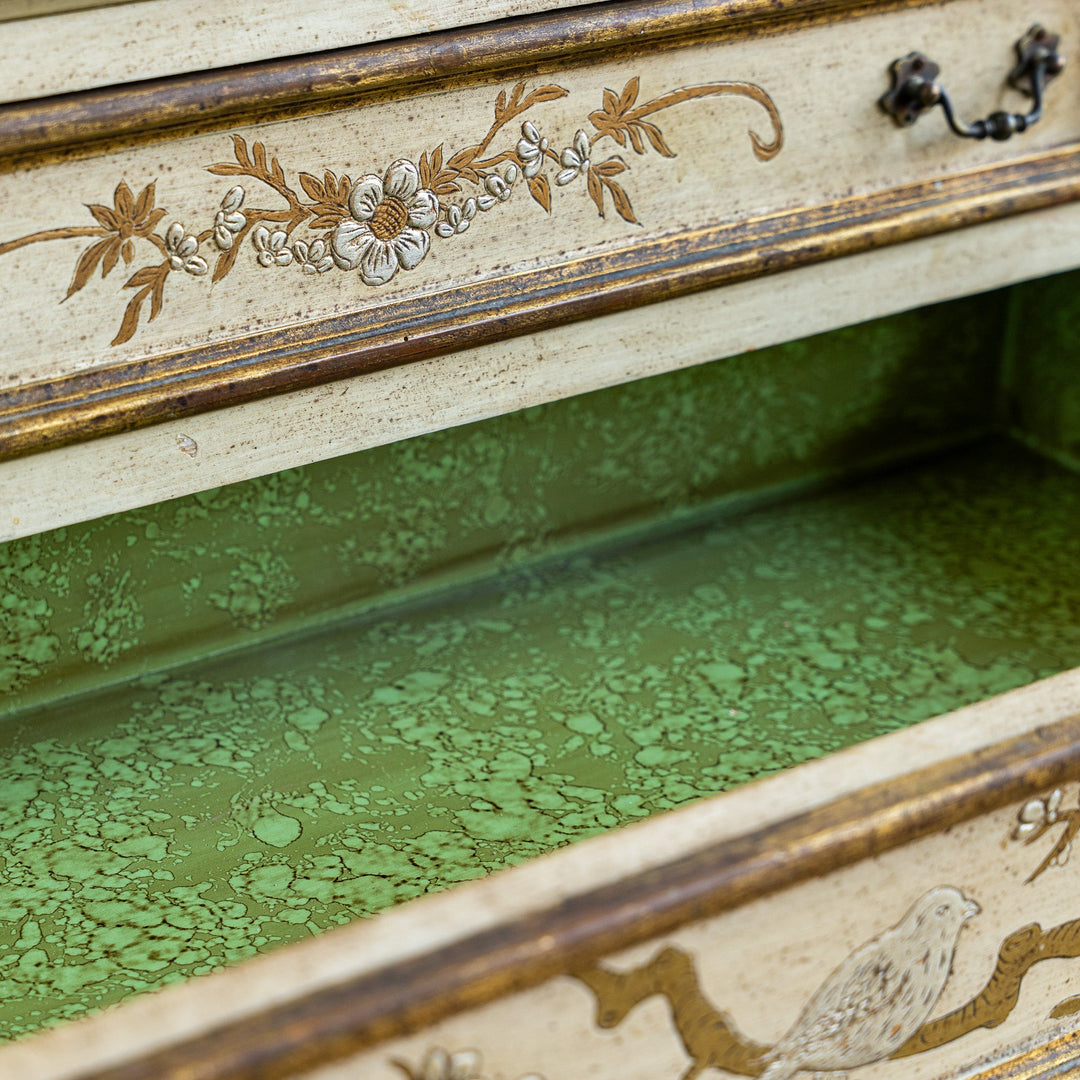 Small Antique Italian Drop - Front Scriban Desk Hand - Painted Venetian Chinoiserie - La Maison London