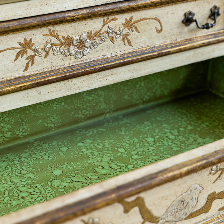 Small Antique Italian Drop - Front Scriban Desk Hand - Painted Venetian Chinoiserie - La Maison London