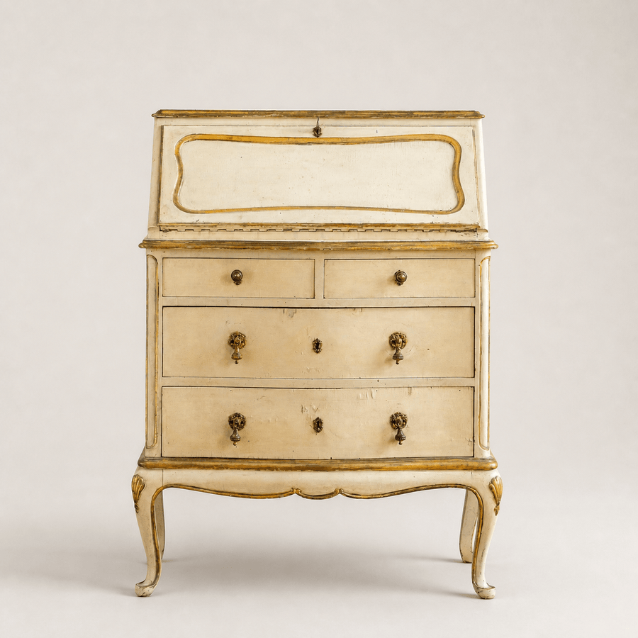 Small Antique Italian Drop-Front Scriban Desk In Original Paint And Gilt Accents - La Maison London