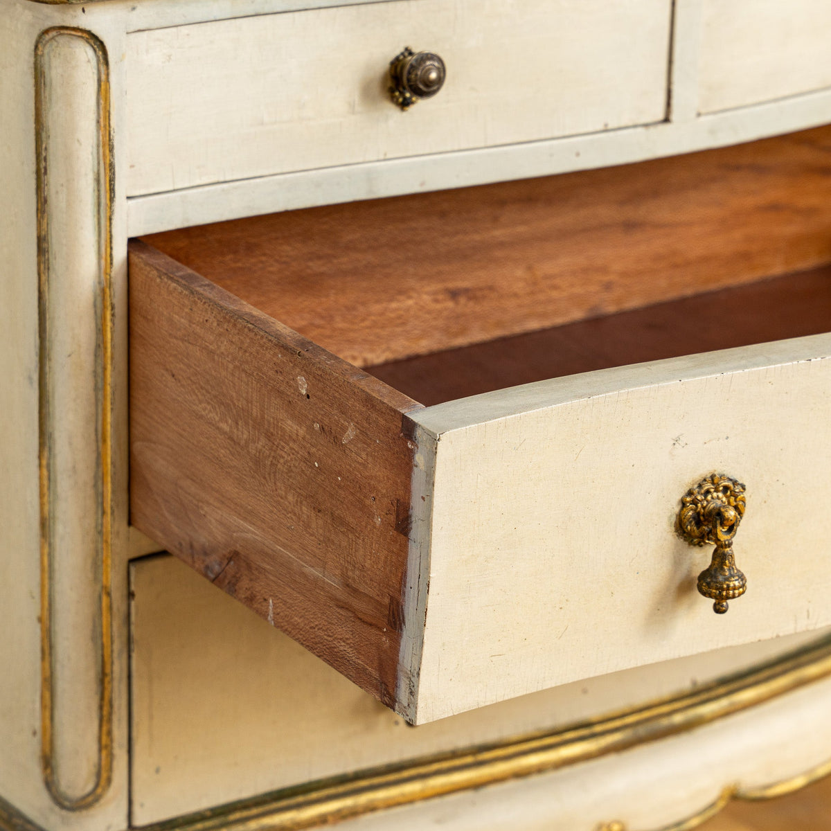 Small Antique Italian Drop - Front Scriban Desk In Original Paint And Gilt Accents - La Maison London