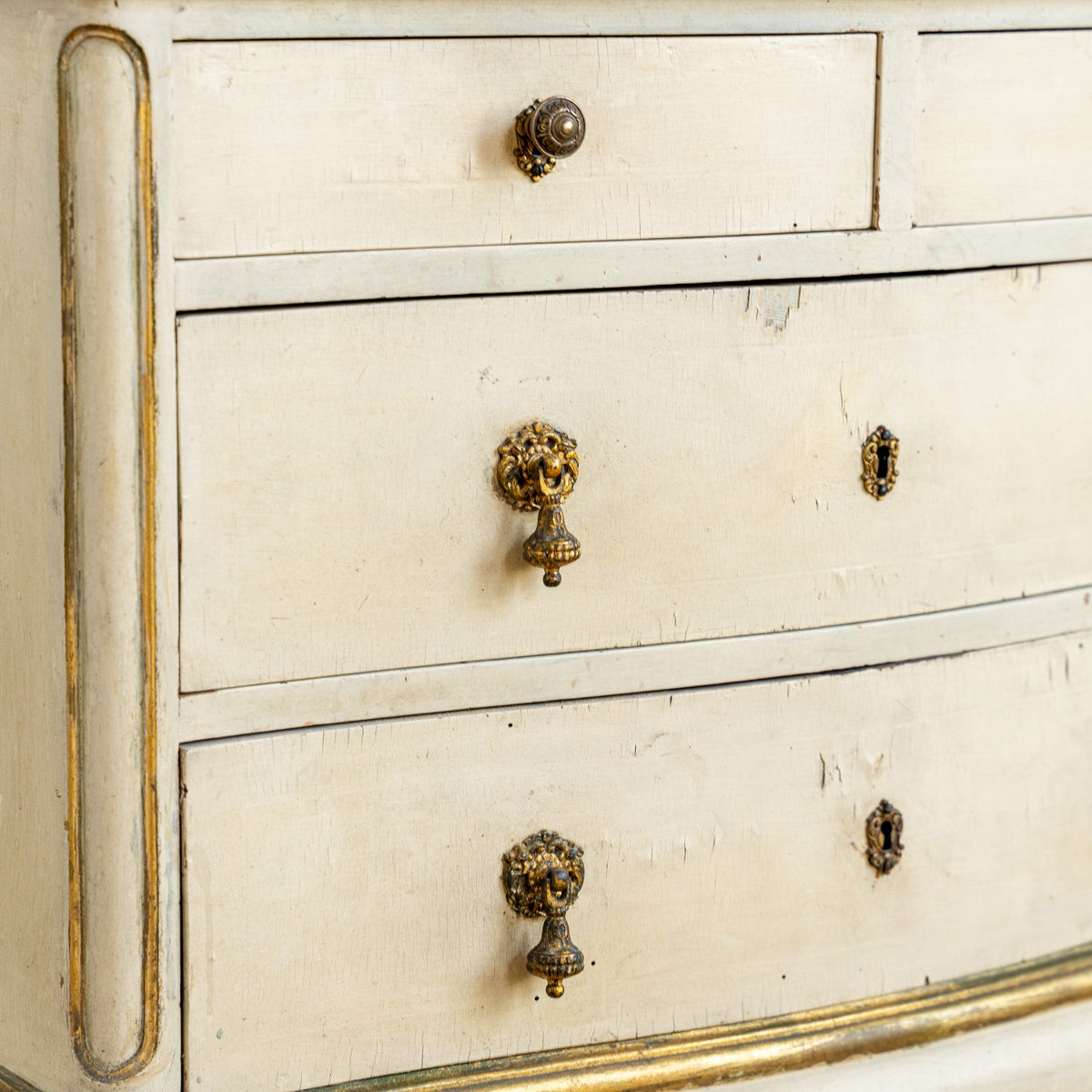 Small Antique Italian Drop - Front Scriban Desk In Original Paint And Gilt Accents - La Maison London