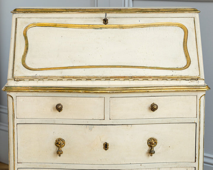 Small Antique Italian Drop - Front Scriban Desk In Original Paint And Gilt Accents - La Maison London