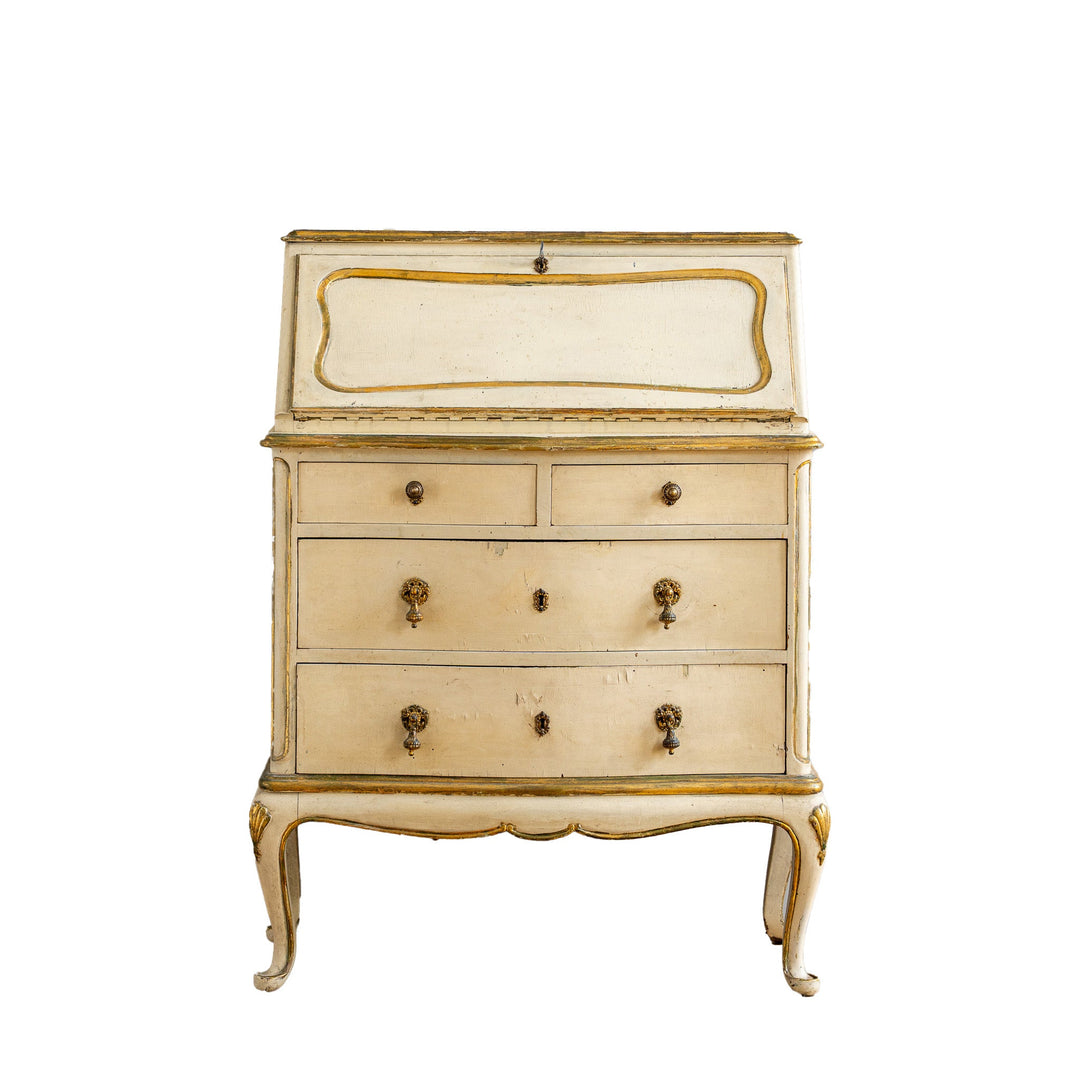 Small Antique Italian Drop - Front Scriban Desk In Original Paint And Gilt Accents - La Maison London