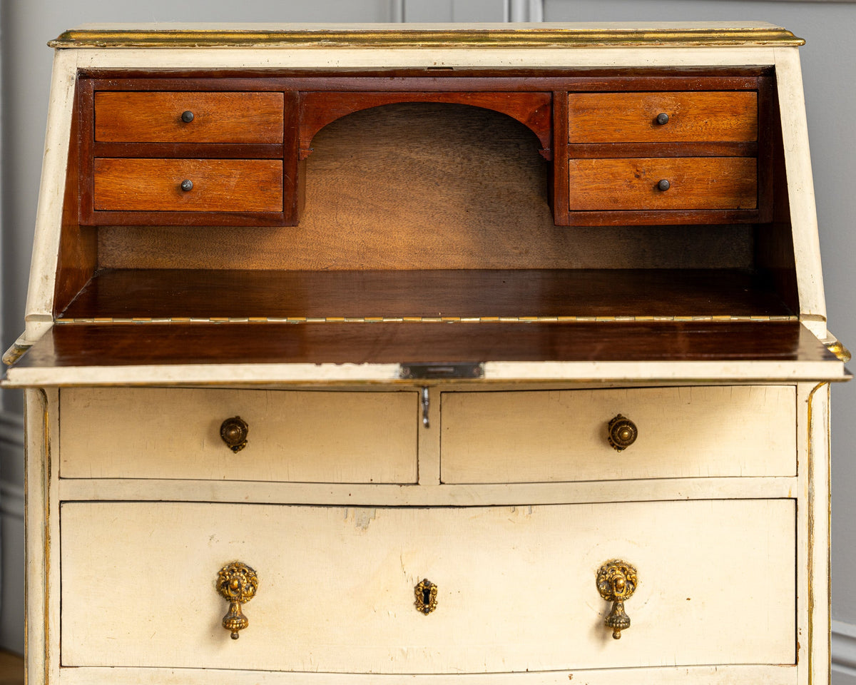 Small Antique Italian Drop - Front Scriban Desk In Original Paint And Gilt Accents - La Maison London