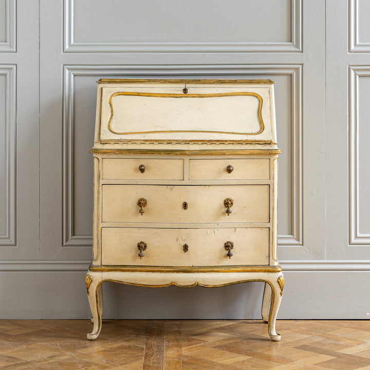 Small Antique Italian Drop - Front Scriban Desk In Original Paint And Gilt Accents - La Maison London