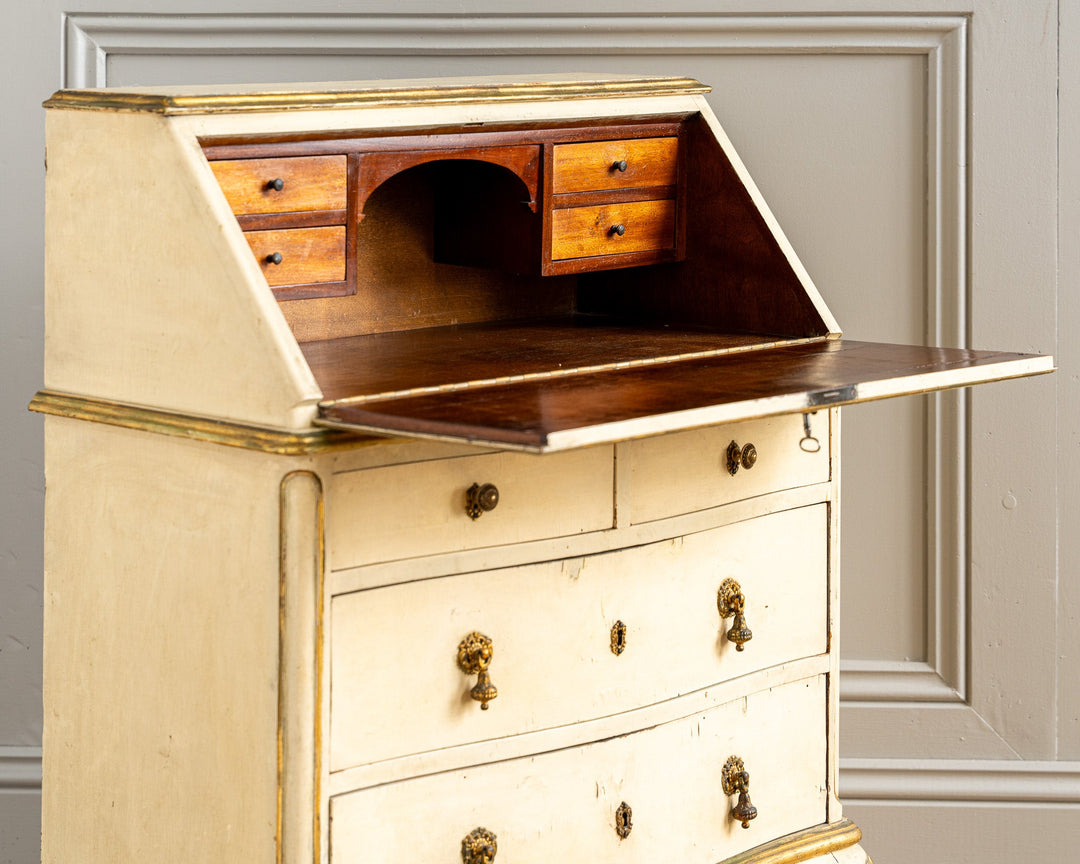 Small Antique Italian Drop - Front Scriban Desk In Original Paint And Gilt Accents - La Maison London