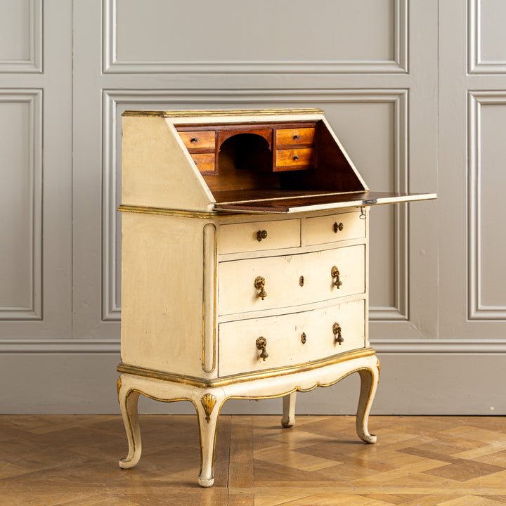 Small Antique Italian Drop - Front Scriban Desk In Original Paint And Gilt Accents - La Maison London
