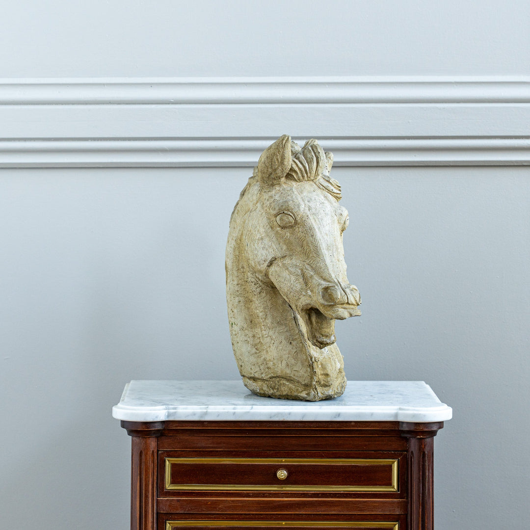 Vintage Neoclassical Style Weathered Cast Stone Horse Head Bust - La Maison London