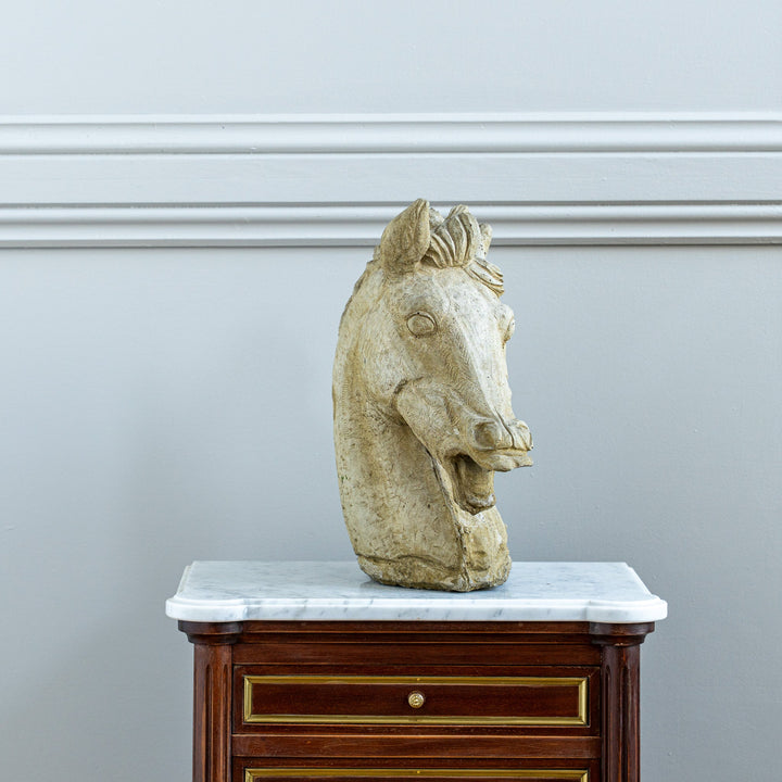 Vintage Neoclassical Style Weathered Cast Stone Horse Head Bust - La Maison London