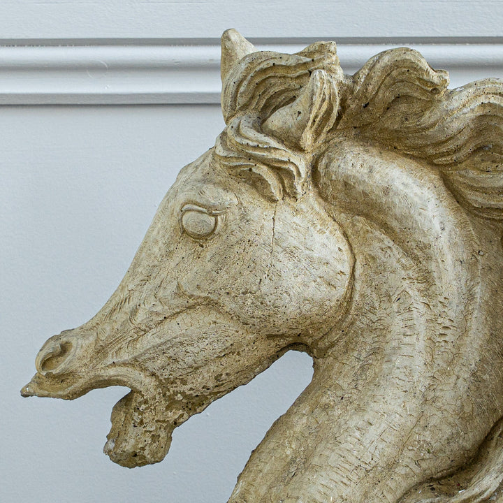 Vintage Neoclassical Style Weathered Cast Stone Horse Head Bust - La Maison London