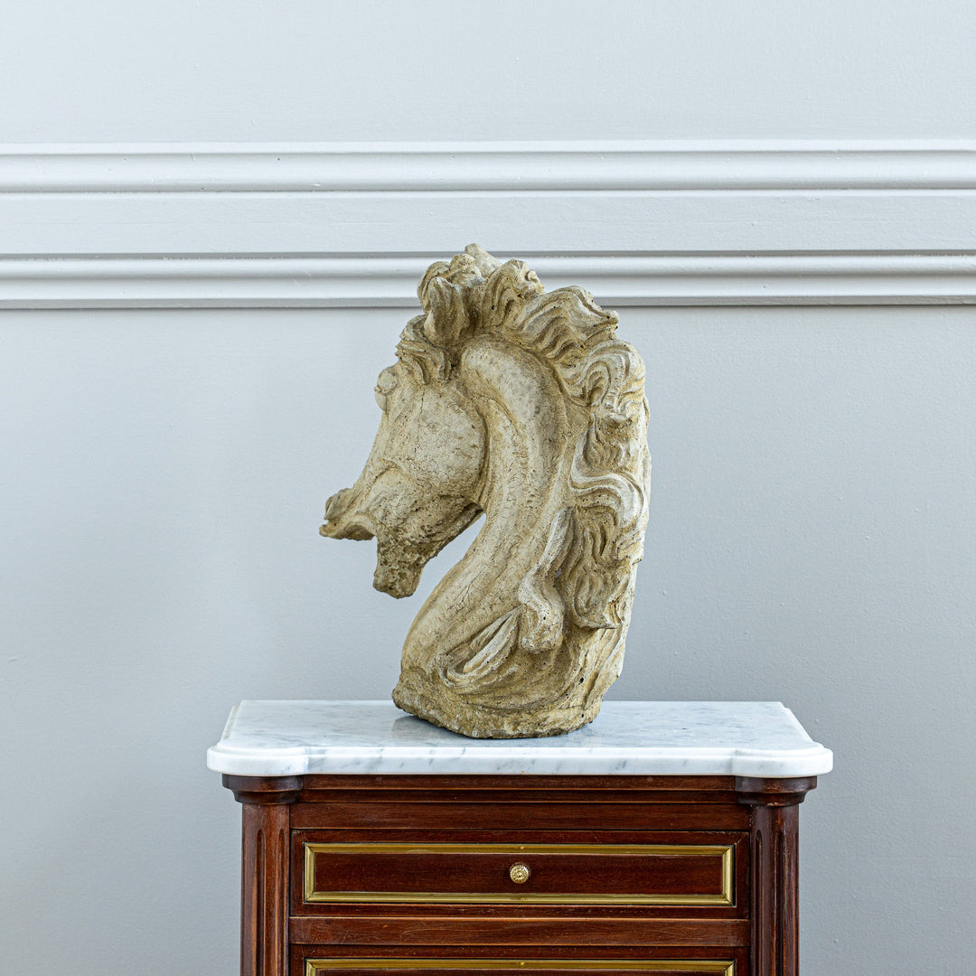 Vintage Neoclassical Style Weathered Cast Stone Horse Head Bust - La Maison London