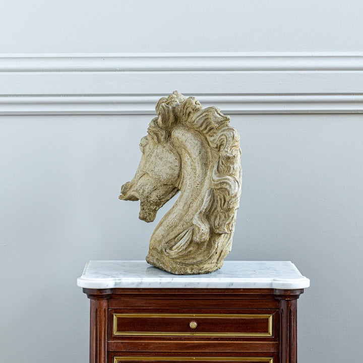 Vintage Neoclassical Style Weathered Cast Stone Horse Head Bust - La Maison London