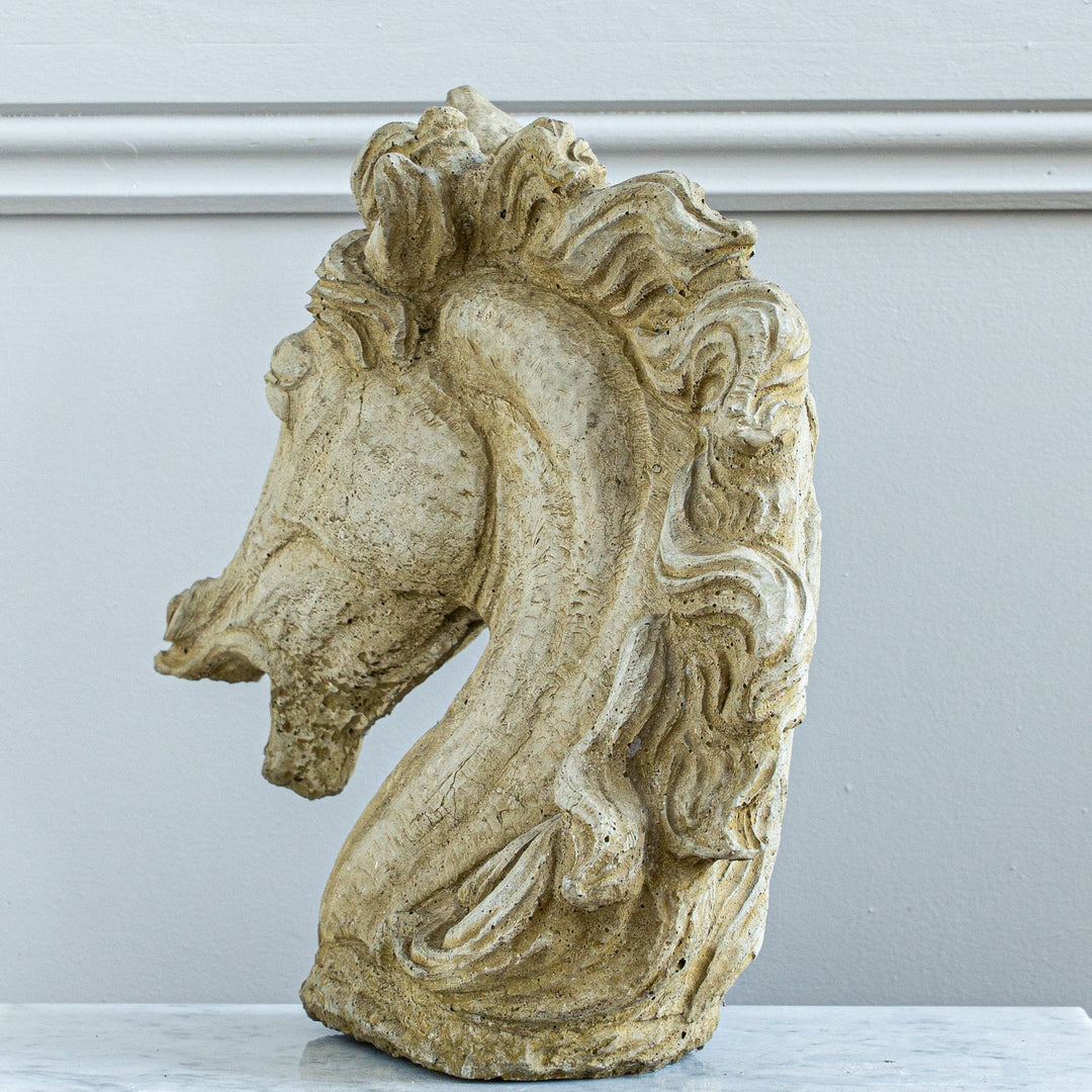 Vintage Neoclassical Style Weathered Cast Stone Horse Head Bust - La Maison London