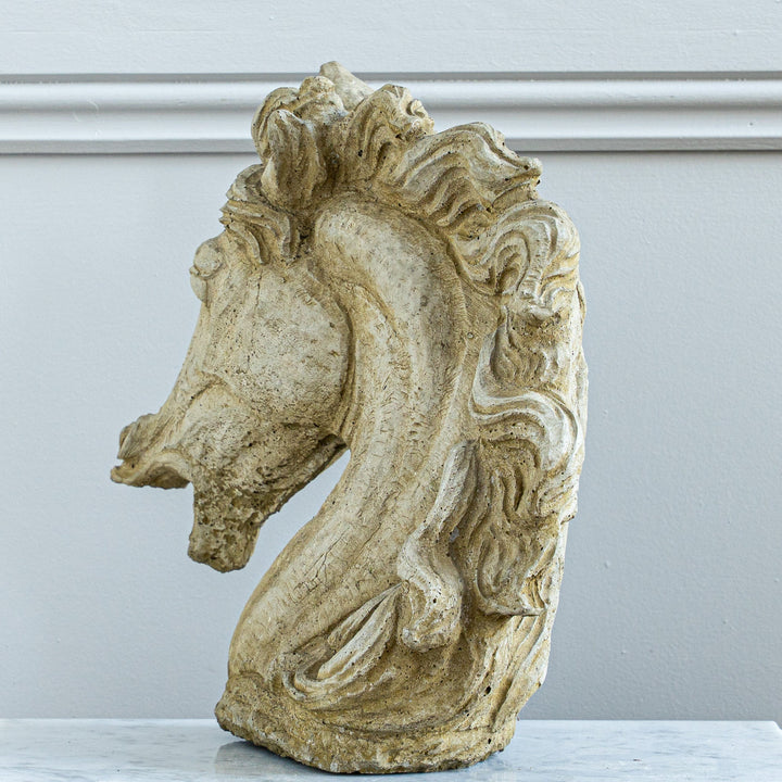 Vintage Neoclassical Style Weathered Cast Stone Horse Head Bust - La Maison London