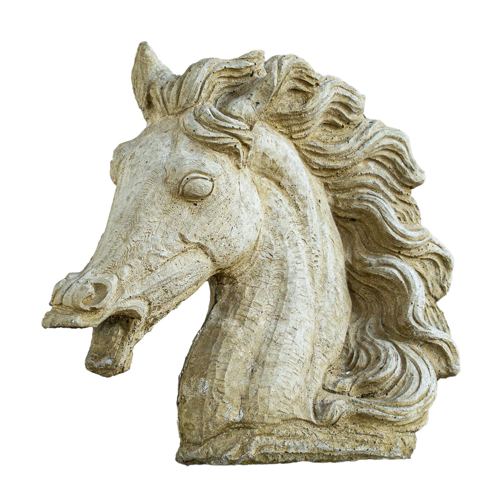 Vintage Neoclassical Style Weathered Cast Stone Horse Head Bust