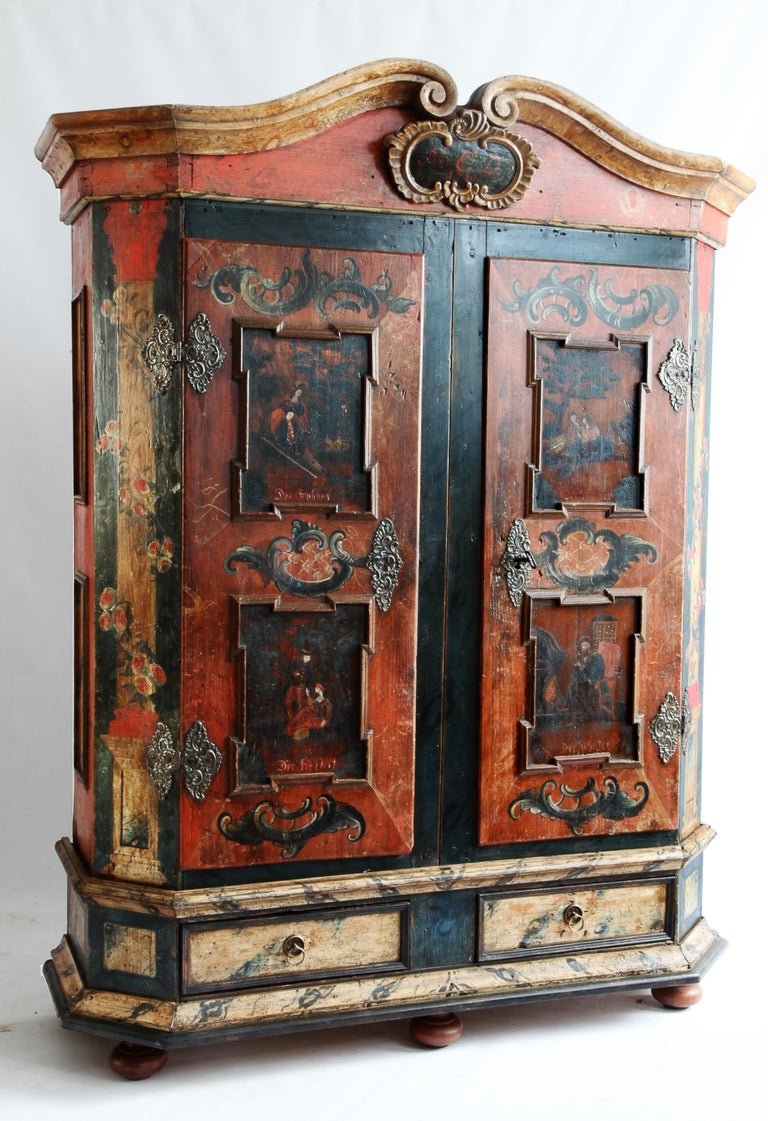 18 Century Armoire N. Italian Tyrolean Paintwork - La Maison London