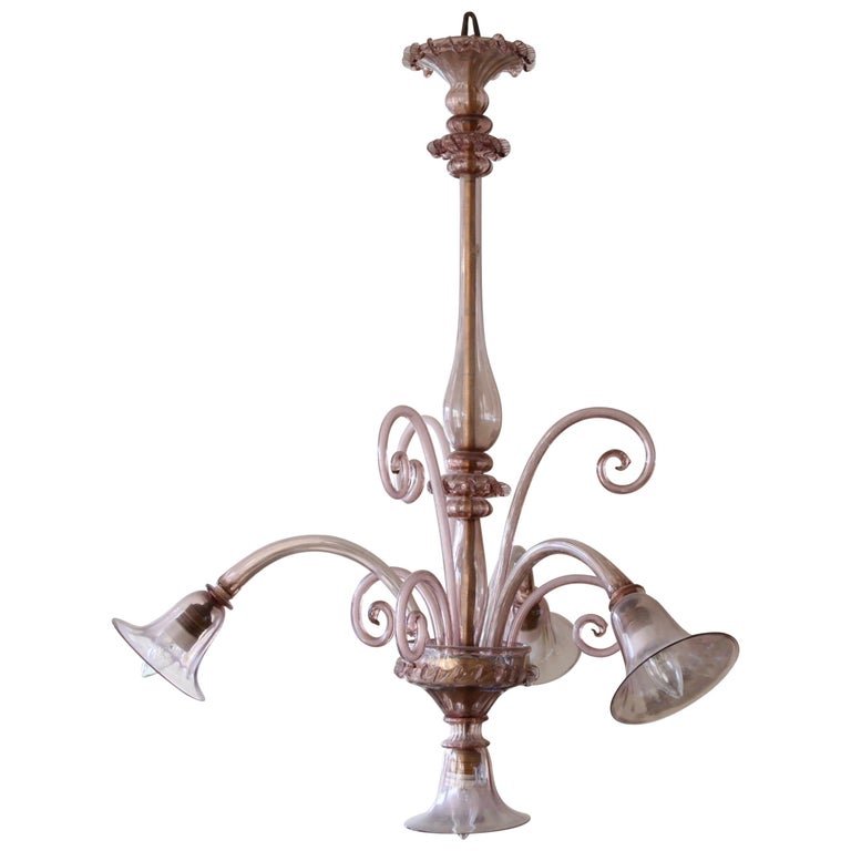1940s Murano Chandelier, Hand Blown Amethyst Colored Glass