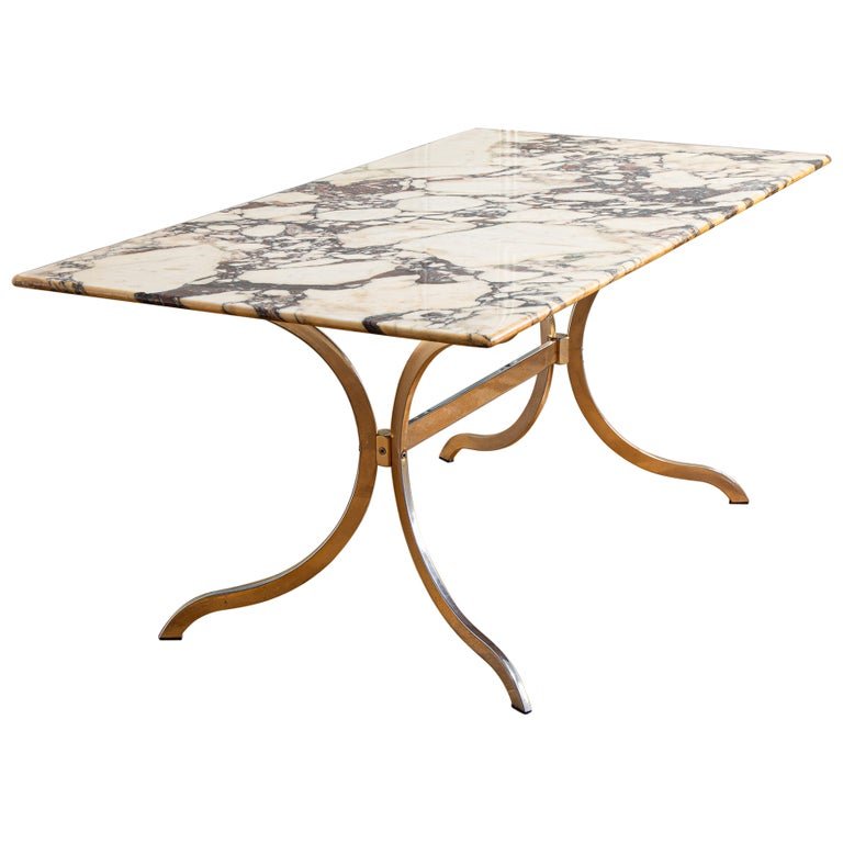 1960''s designer Brass table with Breche violette marble