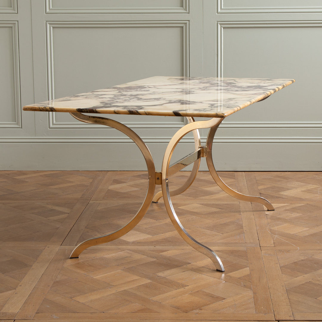 1960''s designer Brass table with Breche violette marble - La Maison London