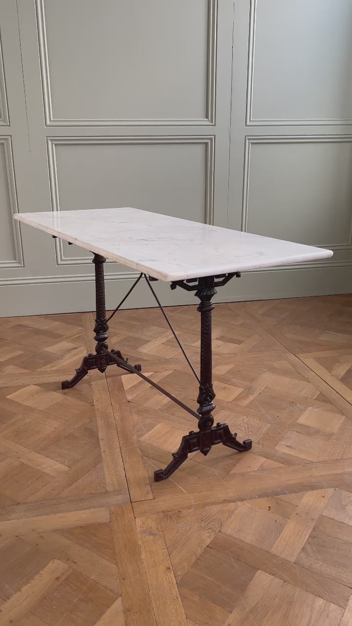 Art Nouveau Cast Iron Bistro Table/Garden Table with Carrara marble top