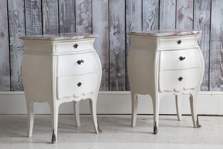 Pair of Bombe Louis XV Style Bedside Tables - La Maison London