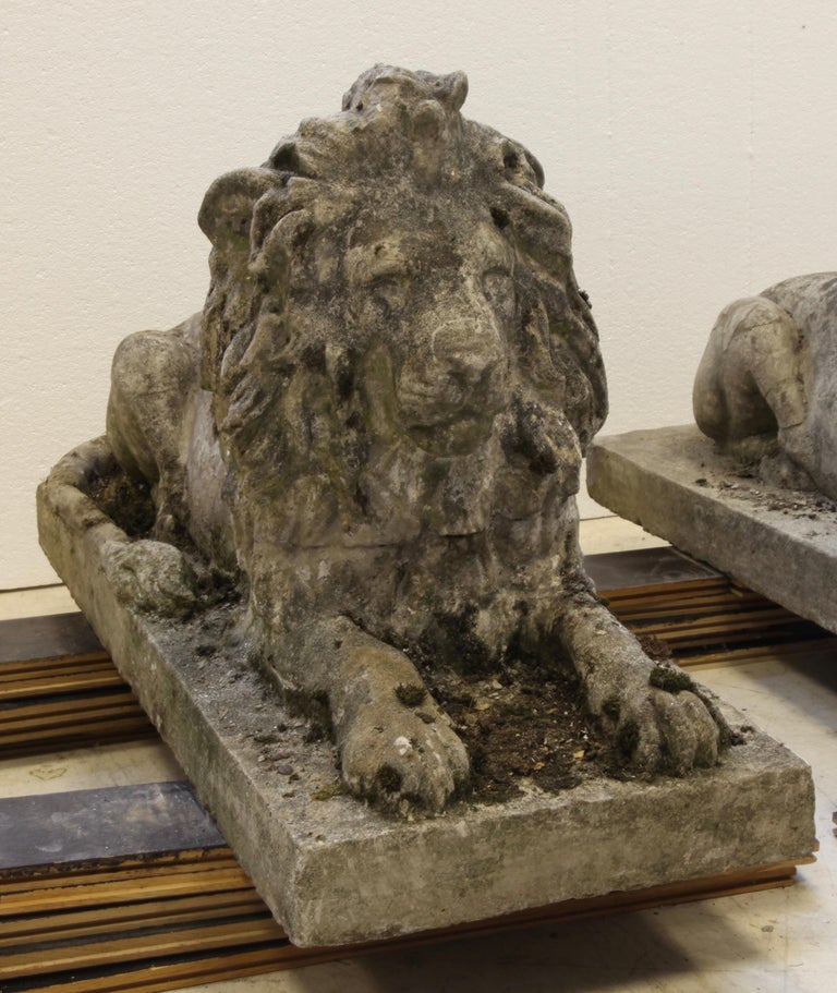 Pair of English Composite Stone Lions - La Maison London