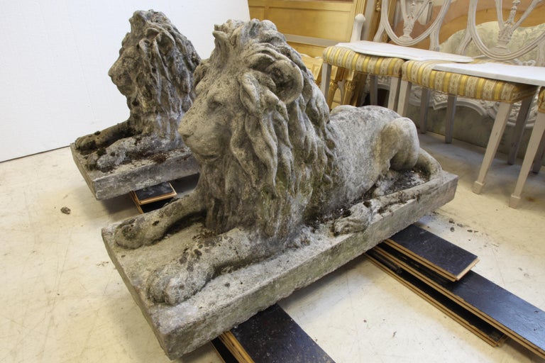 Pair of English Composite Stone Lions - La Maison London